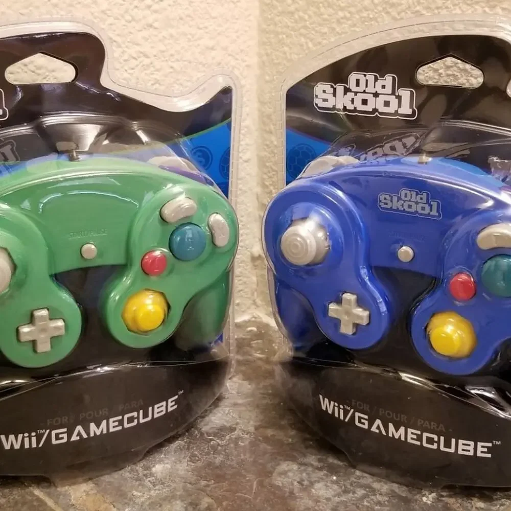 2 Gamecube Controllers - Green & Blue (NEW) - Nintendo - Old Skool